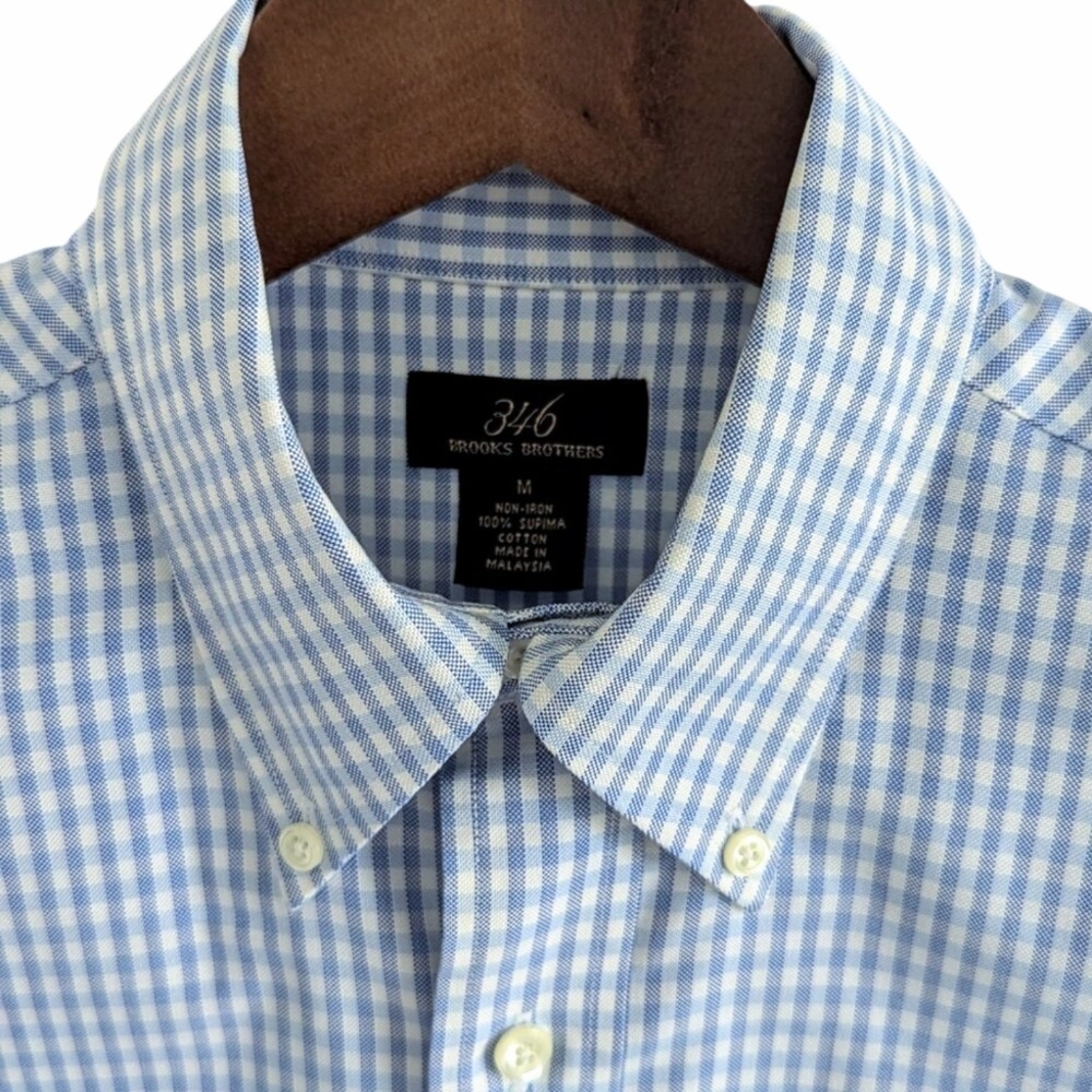 Brooks Brothers NWOT Size Medium Non-Iron Gingham Button Down Collar Shirt Blue